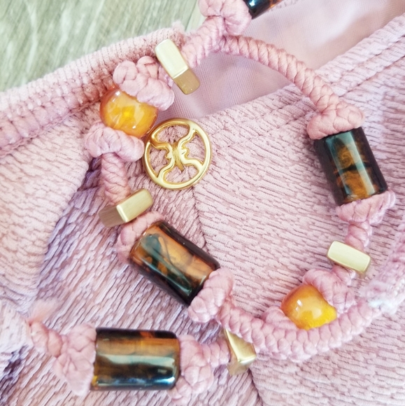 Vix Firenze Nicole Flora Bikini Beaded Tortoise Shell NWT Swim Strapoy Cutout - Picture 3 of 16